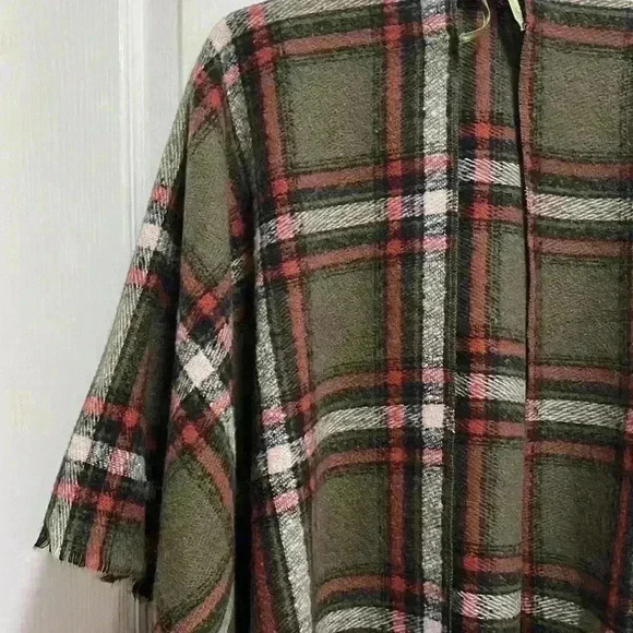 Green Orange Cream Plaid Oversized Shawl Wrap Wearable Scarf Cozy Fall OS - Picture 1 of 6